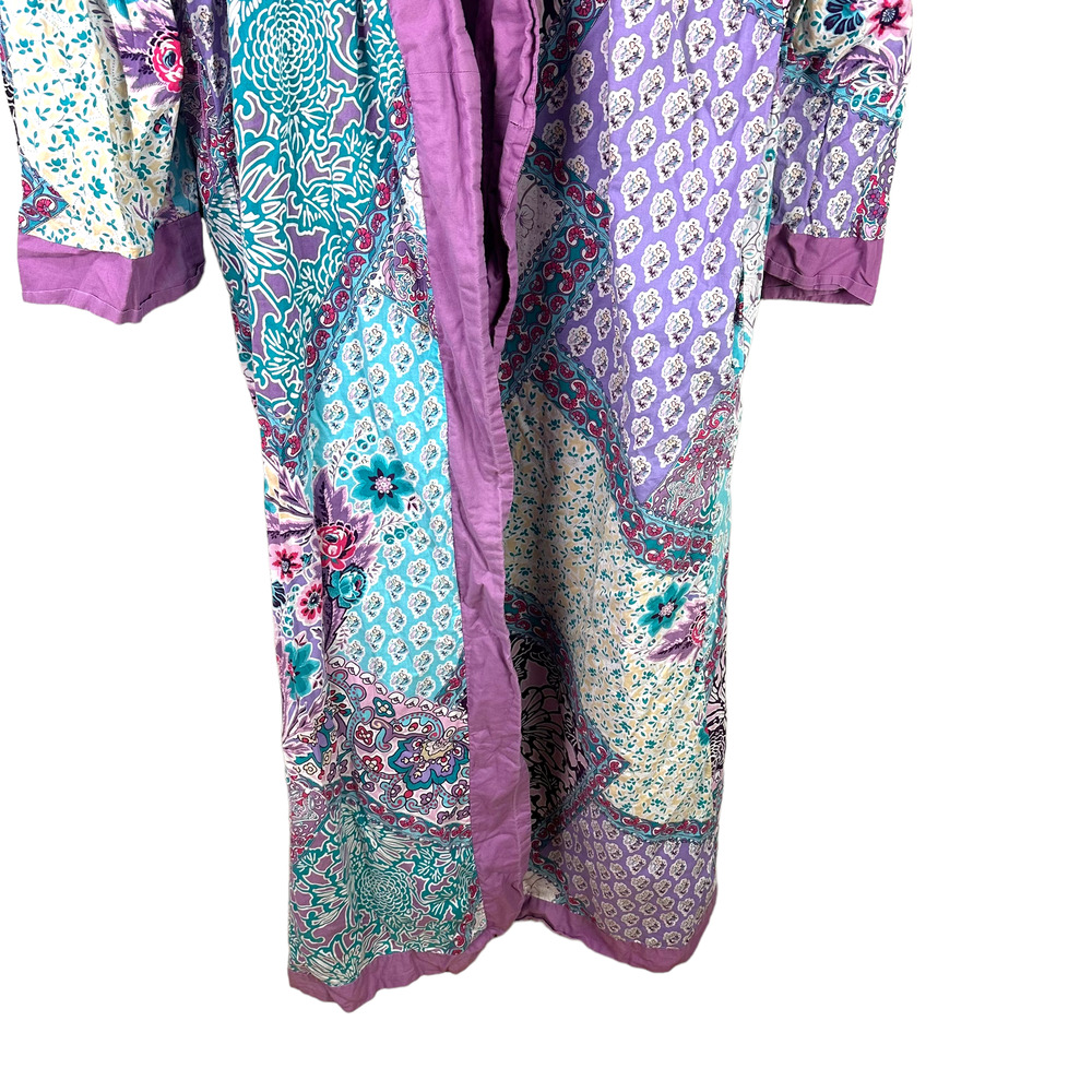 Boho Patchwork Lavender Long Kimono Robe - Picture 5 of 9